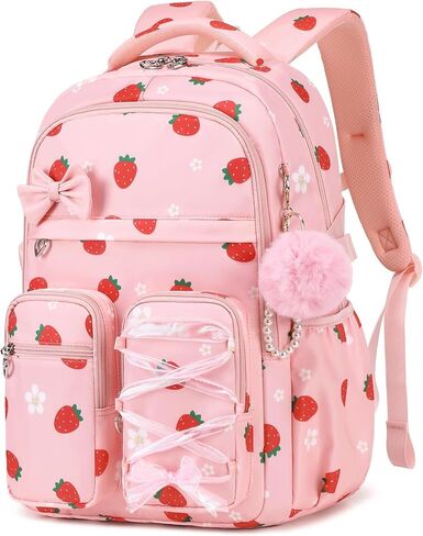 MOONBABY Kids Backpack for Girls, Fits 15.6 Inch Laptop Large Capacity School Bookbag, Girls Backpack with Lovely Pendant, Back to School Bag for Elementary Primary Students Teen Ages 6-12, Purple in Saudi Arabia