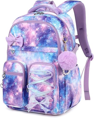 MOONBABY Kids Backpack for Girls, Fits 15.6 Inch Laptop Large Capacity School Bookbag, Girls Backpack with Lovely Pendant, Back to School Bag for Elementary Primary Students Teen Ages 6-12, Purple in Saudi Arabia