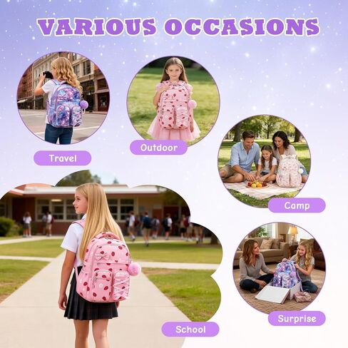MOONBABY Kids Backpack for Girls, Fits 15.6 Inch Laptop Large Capacity School Bookbag, Girls Backpack with Lovely Pendant, Back to School Bag for Elementary Primary Students Teen Ages 6-12, Purple in Saudi Arabia