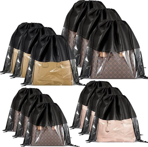 12 PCS Dust Bags for Handbags, Dustproof Drawstring Bags, Purses Organizers Storage Bags for Handbags Shoes Purses, Breathable Non Woven Fabric Cloth Pouch Bag, Beige, 4 Size in Saudi Arabia