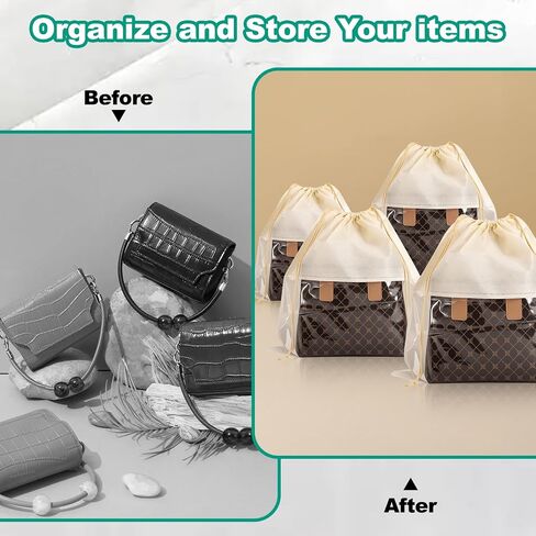 12 PCS Dust Bags for Handbags, Dustproof Drawstring Bags, Purses Organizers Storage Bags for Handbags Shoes Purses, Breathable Non Woven Fabric Cloth Pouch Bag, Beige, 4 Size in Saudi Arabia
