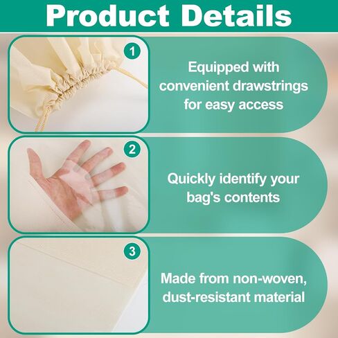 12 PCS Dust Bags for Handbags, Dustproof Drawstring Bags, Purses Organizers Storage Bags for Handbags Shoes Purses, Breathable Non Woven Fabric Cloth Pouch Bag, Beige, 4 Size in Saudi Arabia