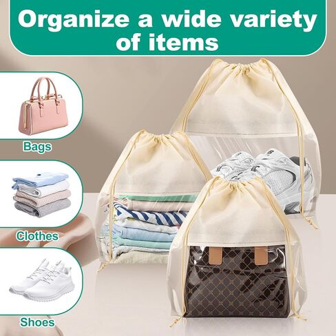 12 PCS Dust Bags for Handbags, Dustproof Drawstring Bags, Purses Organizers Storage Bags for Handbags Shoes Purses, Breathable Non Woven Fabric Cloth Pouch Bag, Beige, 4 Size in Saudi Arabia