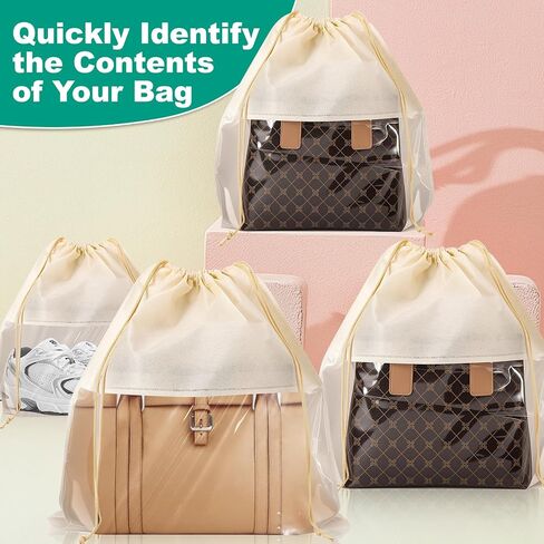 12 PCS Dust Bags for Handbags, Dustproof Drawstring Bags, Purses Organizers Storage Bags for Handbags Shoes Purses, Breathable Non Woven Fabric Cloth Pouch Bag, Beige, 4 Size in Saudi Arabia