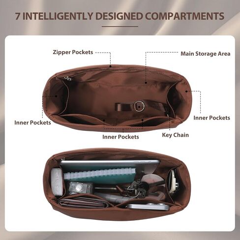 Doxo Ultra-Soft Satin Purse Organizer Insert for Hermes Kelly 25, Waterproof Lightweight Kelly 25 Bag Insert with 6 Compartments & YKK Zipper & Keychain, Luxury Handbag Liner Shape (Gold) in Saudi Arabia