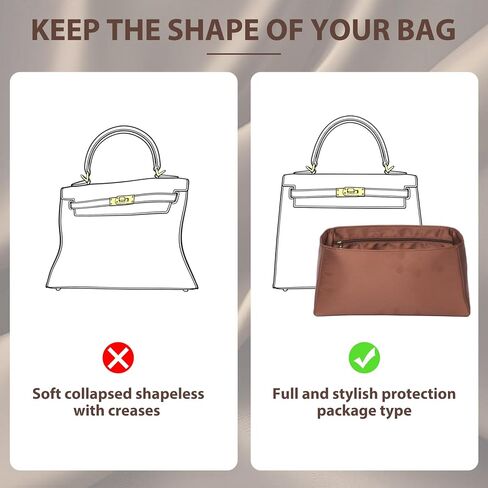 Doxo Ultra-Soft Satin Purse Organizer Insert for Hermes Kelly 25, Waterproof Lightweight Kelly 25 Bag Insert with 6 Compartments & YKK Zipper & Keychain, Luxury Handbag Liner Shape (Gold) in Saudi Arabia