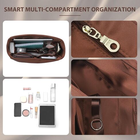 Doxo Ultra-Soft Satin Purse Organizer Insert for Hermes Kelly 25, Waterproof Lightweight Kelly 25 Bag Insert with 6 Compartments & YKK Zipper & Keychain, Luxury Handbag Liner Shape (Gold) in Saudi Arabia
