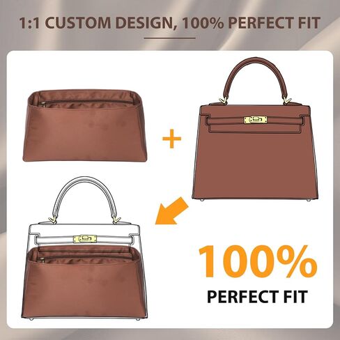 Doxo Ultra-Soft Satin Purse Organizer Insert for Hermes Kelly 25, Waterproof Lightweight Kelly 25 Bag Insert with 6 Compartments & YKK Zipper & Keychain, Luxury Handbag Liner Shape (Gold) in Saudi Arabia