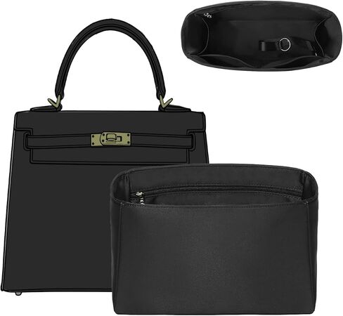 Doxo Ultra-Soft Satin Purse Organizer Insert for Hermes Kelly 25, Waterproof Lightweight Kelly 25 Bag Insert with 6 Compartments & YKK Zipper & Keychain, Luxury Handbag Liner Shape (Gold) in Saudi Arabia