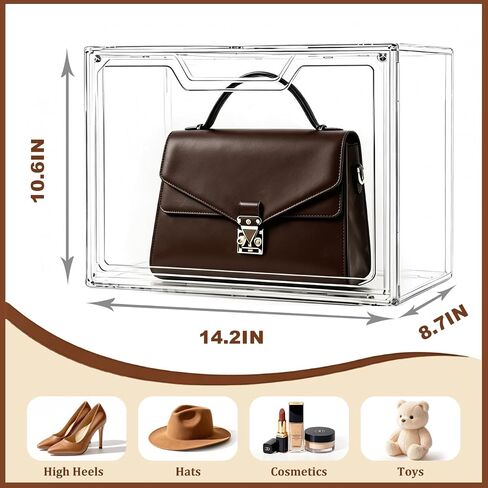 Purse Organizer for Closet,Clear Display Case for Handbag Organizer, Purse Storage Box with Magnetic Door, Stackable Storage Bins for Bag, Wallet, Book, Collectibles, Cosmetic (5 Pack) in Kuwait