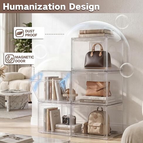 Purse Organizer for Closet,Clear Display Case for Handbag Organizer, Purse Storage Box with Magnetic Door, Stackable Storage Bins for Bag, Wallet, Book, Collectibles, Cosmetic (5 Pack) in Kuwait