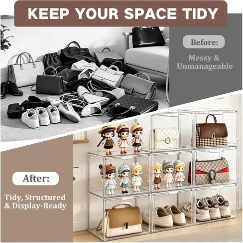 Purse Organizer for Closet,Clear Display Case for Handbag Organizer, Purse Storage Box with Magnetic Door, Stackable Storage Bins for Bag, Wallet, Book, Collectibles, Cosmetic (5 Pack) in Kuwait