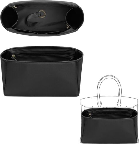 Ultra-Soft Satin Purse Organizer Insert for Hermes Birkin 25, Custom Birkin 25 Bag Insert with 6 Compartments & YKK Zipper & Keychain, Luxury Handbag Liner Shaper,Brown-Gold/BK25 in Saudi Arabia