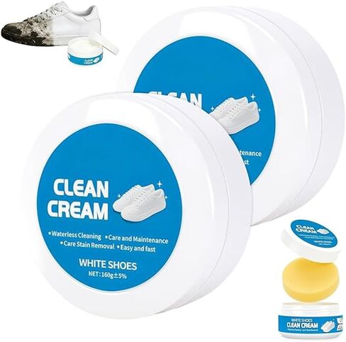 2PCS White Shoes Clean Cream, Multipurpose No-Wash Solid Cleaning Paste with Sponge, White Shoes Cleaning Cream for Leather Sneakers Soles in Kuwait