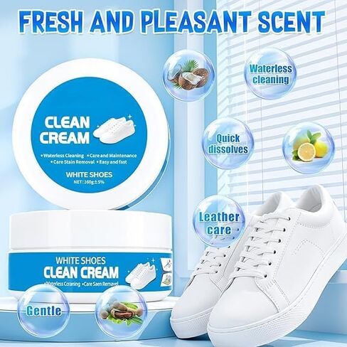 2PCS White Shoes Clean Cream, Multipurpose No-Wash Solid Cleaning Paste with Sponge, White Shoes Cleaning Cream for Leather Sneakers Soles in Kuwait