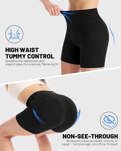 Moozava Women's Biker Shorts 4"/6"/8" High Waisted Tummy Control Workout Gym Yoga Running Volleyball Spandex Shorts 3 Pockets in Saudi Arabia