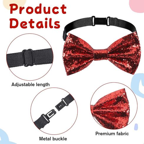 Sequin Bow Tie for Men Red Glitter Bow Tie Sparkling Shiny Bowtie Sparkly Glitter Necktie Pre-tied Adjustable Shiny Bows Ties Tuxedo Bowties for Banquet Carnival Costume Party in Kuwait