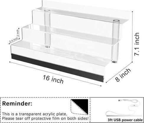 16" Acrylic Display Organizer with LED Light - 3 Tier Perfume Organizer for Women, Cologne Organizer for Men, Clear Riser, Figures Stand, Perfume Stand and Display Step Shelves Holder, Dessert Shelf in Kuwait