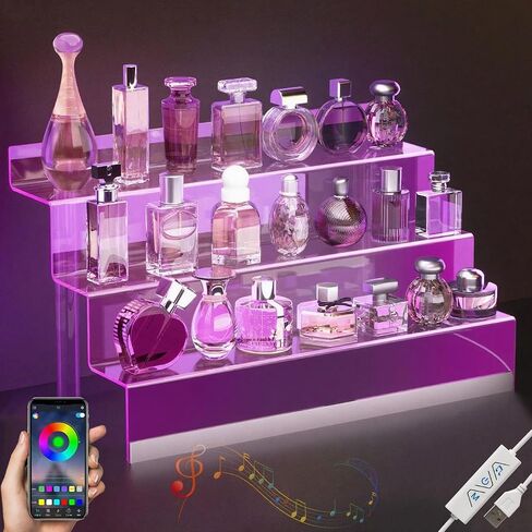 16" Acrylic Display Organizer with LED Light - 3 Tier Perfume Organizer for Women, Cologne Organizer for Men, Clear Riser, Figures Stand, Perfume Stand and Display Step Shelves Holder, Dessert Shelf in Kuwait