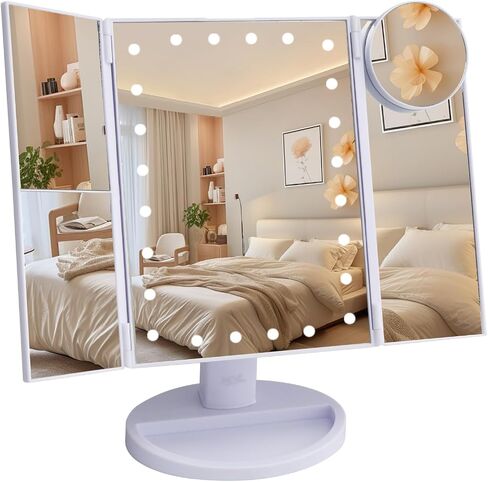 Ms. Pen- Tri-Fold Makeup Mirror Vanity with Lights, 9" x 13.6", 1X/2X/3X/10X Magnification, 24 LED Touch Screen, Dual Power Supply, 180° Rotation, Portable Lighted Cosmetic Mirror for Makeup & Travel in Saudi Arabia