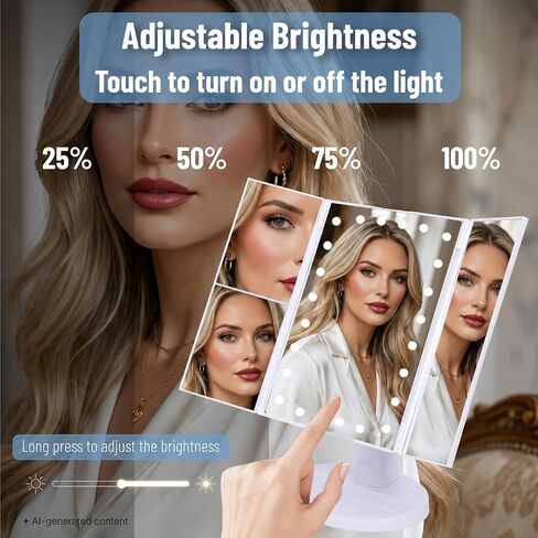 Ms. Pen- Tri-Fold Makeup Mirror Vanity with Lights, 9" x 13.6", 1X/2X/3X/10X Magnification, 24 LED Touch Screen, Dual Power Supply, 180° Rotation, Portable Lighted Cosmetic Mirror for Makeup & Travel in Saudi Arabia