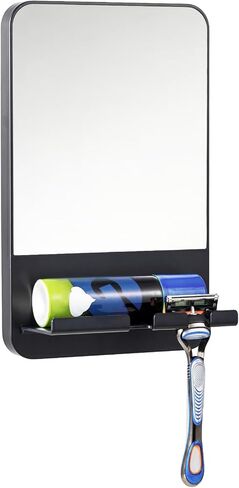 TAILI Fogless Shower Mirror, Anti-Fog with Razor Holder, Suction Shaving Mirror with Storage Tray, Rust-Proof, Shatterproof, Removable for Bathroom, Shower Accessories, Black in Saudi Arabia