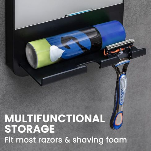TAILI Fogless Shower Mirror, Anti-Fog with Razor Holder, Suction Shaving Mirror with Storage Tray, Rust-Proof, Shatterproof, Removable for Bathroom, Shower Accessories, Black in Saudi Arabia