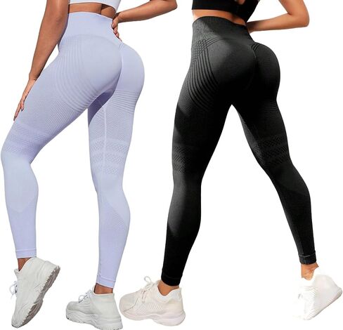 2 Pack High Waist Anti Cellulite Leggings, 3D Compression Tummy Control Butt Lifting Slimming Yoga Pants in Kuwait