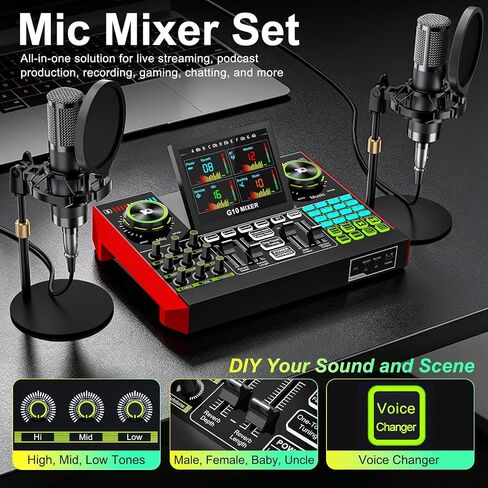 tenlamp G9 Live Sound Card for Streaming, Podcast Equipment with Voice Changer, 2 Level Denoise, Built-in 2000mAh Battery, Sound Board, Audio Mixer for Computer, Phone Recording in Saudi Arabia