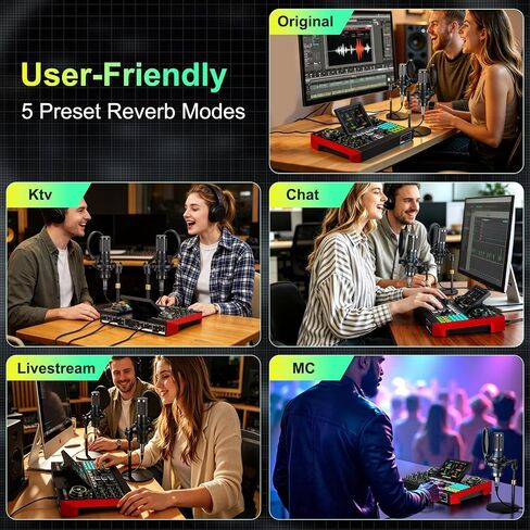 tenlamp G9 Live Sound Card for Streaming, Podcast Equipment with Voice Changer, 2 Level Denoise, Built-in 2000mAh Battery, Sound Board, Audio Mixer for Computer, Phone Recording in Saudi Arabia