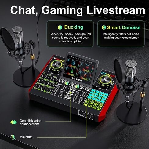 tenlamp G9 Live Sound Card for Streaming, Podcast Equipment with Voice Changer, 2 Level Denoise, Built-in 2000mAh Battery, Sound Board, Audio Mixer for Computer, Phone Recording in Saudi Arabia