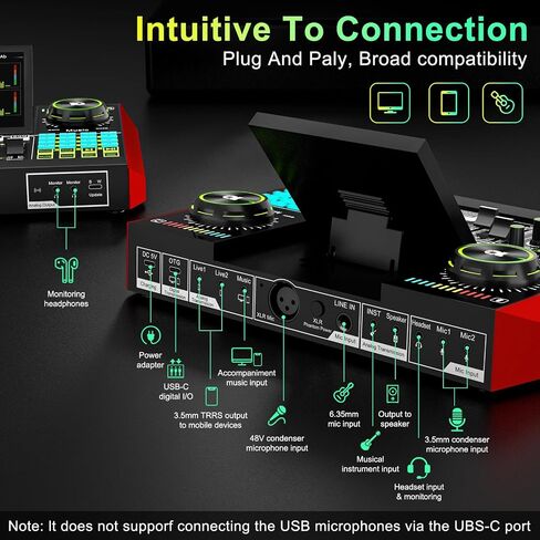 tenlamp G9 Live Sound Card for Streaming, Podcast Equipment with Voice Changer, 2 Level Denoise, Built-in 2000mAh Battery, Sound Board, Audio Mixer for Computer, Phone Recording in Saudi Arabia