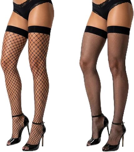 2 Pairs Fishnet Thigh Highs Stockings, Black Thigh High Fishnet Stockings Elasticity Slimming and Leg-Shaped Sexy Lingerie Socking for Women Daily Photo Wear in Kuwait