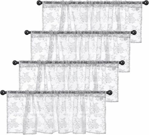 Emvency 2 Pack Valances for Windows, Black Lace Romantic Elegant Light Filtering Semi Sheer Floral Drapes Curtain for Bedroom Living Room Kitchen Over Sink, 52x18 Inch Rod Pocket Valances in Saudi Arabia