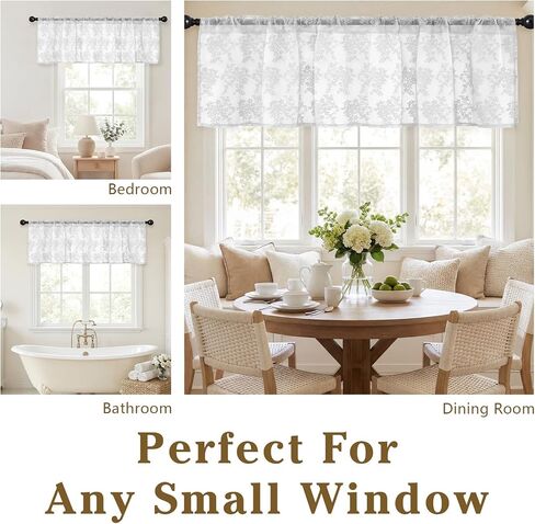 Emvency 2 Pack Valances for Windows, Black Lace Romantic Elegant Light Filtering Semi Sheer Floral Drapes Curtain for Bedroom Living Room Kitchen Over Sink, 52x18 Inch Rod Pocket Valances in Saudi Arabia