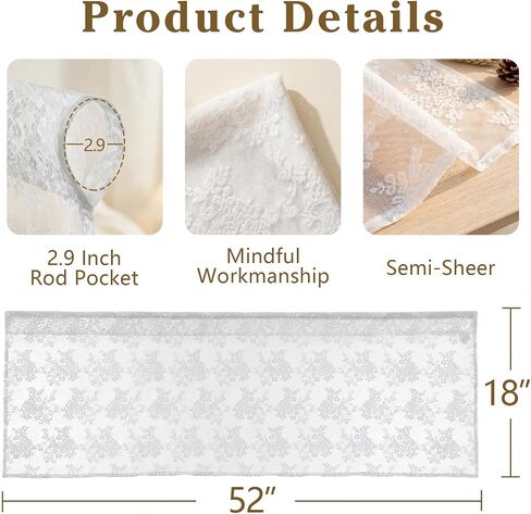 Emvency 2 Pack Valances for Windows, Black Lace Romantic Elegant Light Filtering Semi Sheer Floral Drapes Curtain for Bedroom Living Room Kitchen Over Sink, 52x18 Inch Rod Pocket Valances in Saudi Arabia