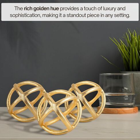 CLEENTABLE Decorative Sphere for Home Decor - Modern Decorative Balls for Living Room, Bedroom, Kitchen, Bathroom, Office - Table Decorative Orbs for Centerpiece (Gold) in Saudi Arabia