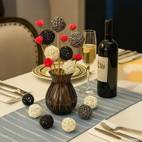 9 Pcs Rattan Decorative Balls, 3 Colors (Black, White, Gray), Handcrafted Woven Yarn Balls for Home Decor, Weddings, Parties, and Special Occasions in Saudi Arabia