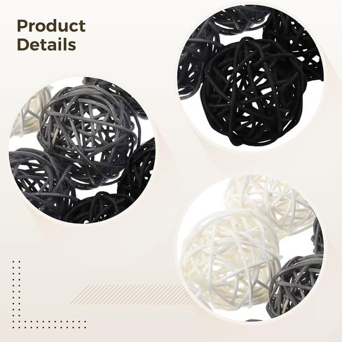 9 Pcs Rattan Decorative Balls, 3 Colors (Black, White, Gray), Handcrafted Woven Yarn Balls for Home Decor, Weddings, Parties, and Special Occasions in Saudi Arabia