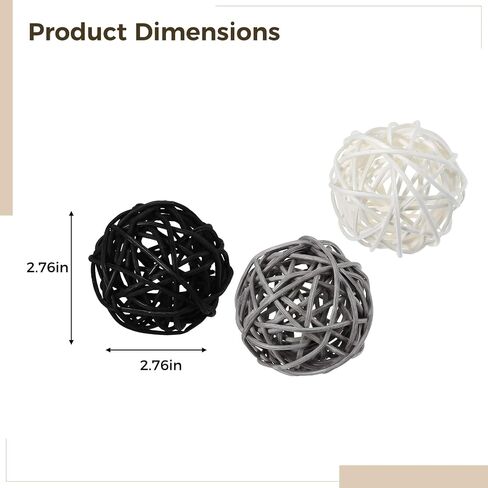 9 Pcs Rattan Decorative Balls, 3 Colors (Black, White, Gray), Handcrafted Woven Yarn Balls for Home Decor, Weddings, Parties, and Special Occasions in Saudi Arabia