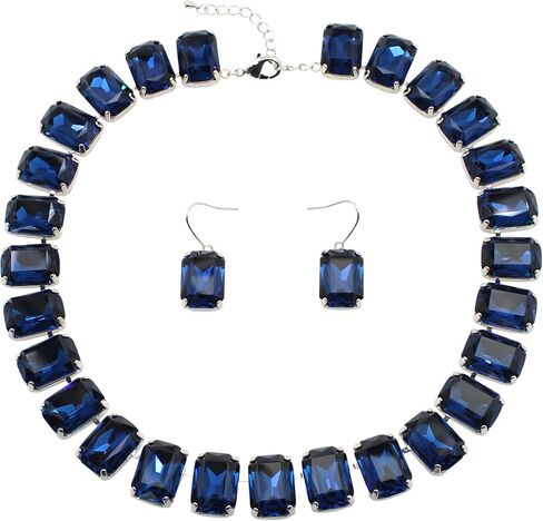 Faship Rectangle Premium Statement Necklace Earrings Set | Premium Rhinestone Crystal, Gorgeous, Elegant, Sparkling, Brilliant in Kuwait