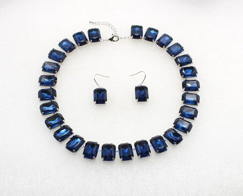 Faship Rectangle Premium Statement Necklace Earrings Set | Premium Rhinestone Crystal, Gorgeous, Elegant, Sparkling, Brilliant in Kuwait