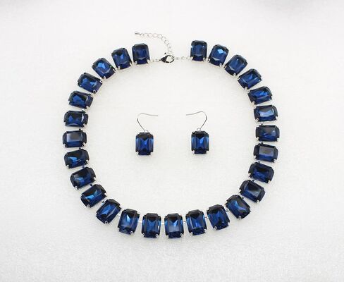 Faship Rectangle Premium Statement Necklace Earrings Set | Premium Rhinestone Crystal, Gorgeous, Elegant, Sparkling, Brilliant in Kuwait