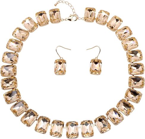 Faship Rectangle Premium Statement Necklace Earrings Set | Premium Rhinestone Crystal, Gorgeous, Elegant, Sparkling, Brilliant in Kuwait