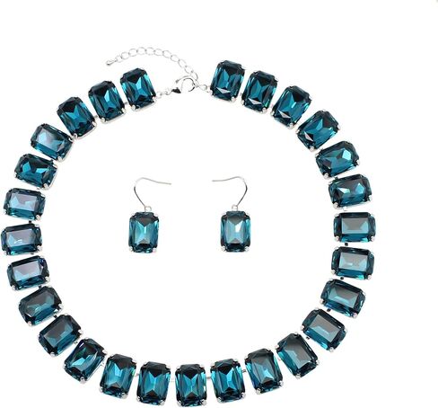 Faship Rectangle Premium Statement Necklace Earrings Set | Premium Rhinestone Crystal, Gorgeous, Elegant, Sparkling, Brilliant in Kuwait