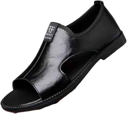 Men's Casual Slip-On Sandals - Black Open Toe Shoes with Rubber Sole, Comfortable for Spring/Summer Outdoor Wear, Strappy Sandals in Kuwait