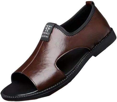 Men's Casual Slip-On Sandals - Black Open Toe Shoes with Rubber Sole, Comfortable for Spring/Summer Outdoor Wear, Strappy Sandals in Kuwait