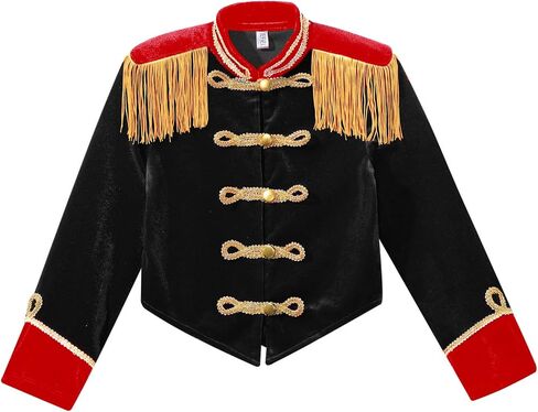 inlzdz Kids Girls Circus Ringmaster Tassel Jacket Tailcoats Drum Major Conductor Band Team Uniform for Black 8 Years in Saudi Arabia
