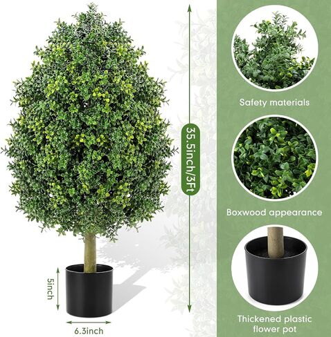 Giegxin 3ft Artificial Boxwood Topiary Trees Fake Bushes Potted Plants Indoor Evergreen Shrubs with Sturdy Planter for Front Porch Home Yard Decor in Kuwait