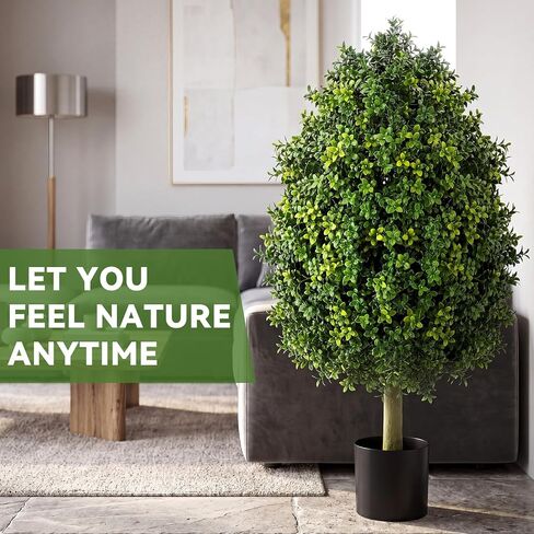 Giegxin 3ft Artificial Boxwood Topiary Trees Fake Bushes Potted Plants Indoor Evergreen Shrubs with Sturdy Planter for Front Porch Home Yard Decor in Kuwait